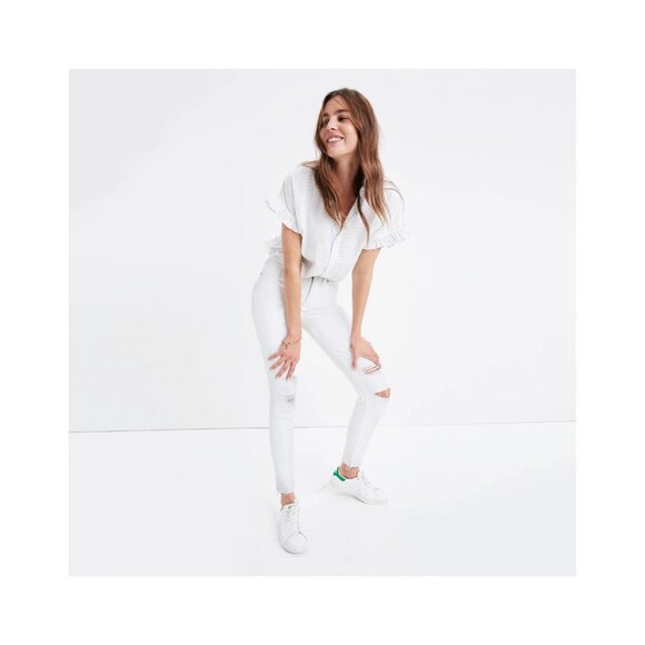 Madewell Jeans Size 32 9” High Rise Skinny Crop Pure White Destructed Edition - Picture 1 of 16